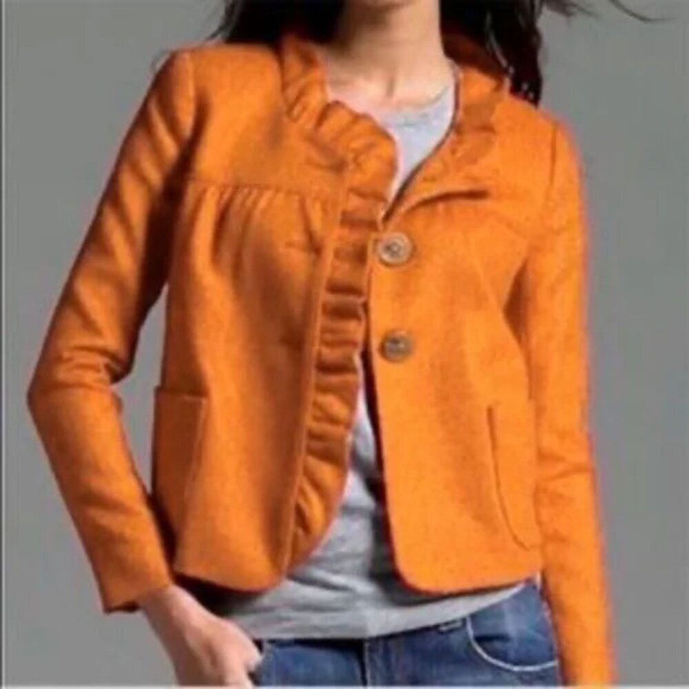 J. Crew Luxe Donegal Fiona Ruffle Wool Coat in Pumpkin Size 6